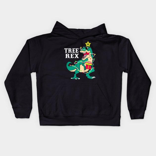 Tree Rex Funny T Rex Christmas Tree Dinosaur Lover Gift Kids Hoodie by BadDesignCo